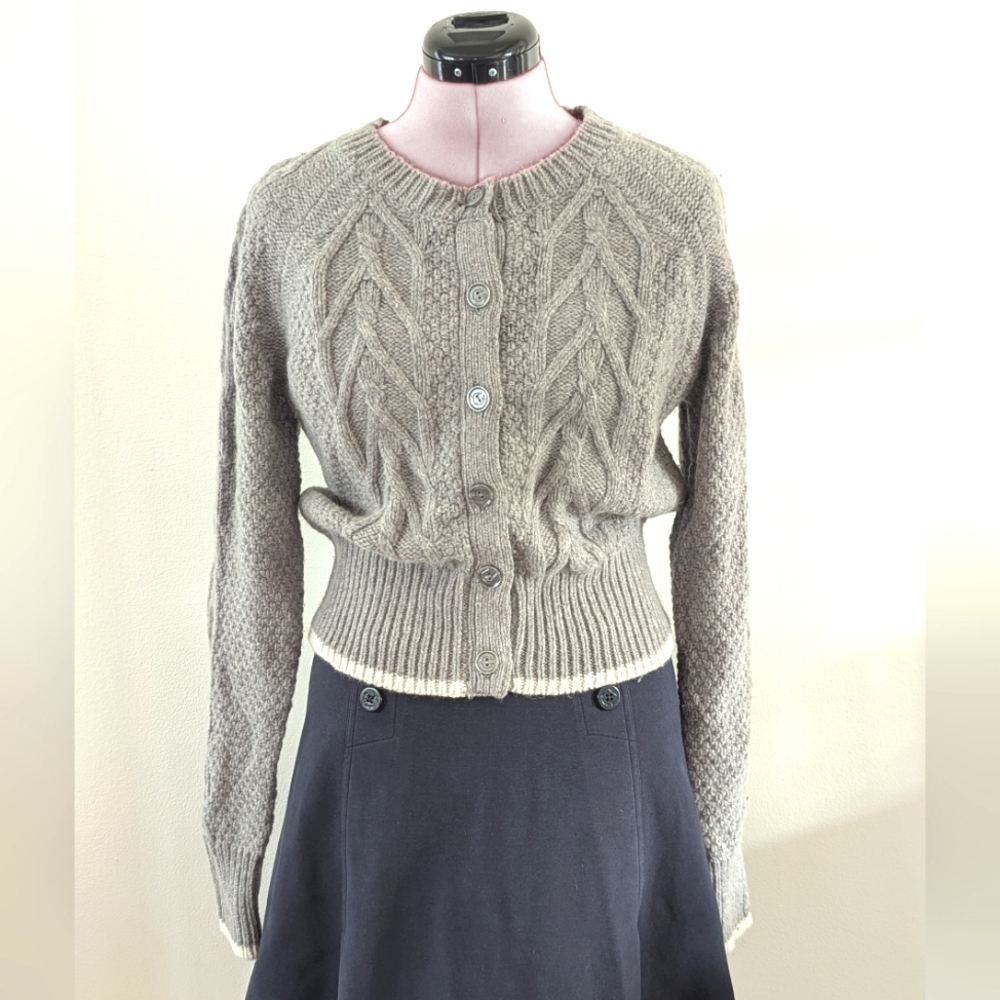 Cableknit Academia Wool Blend Gray Cardigan Women's M